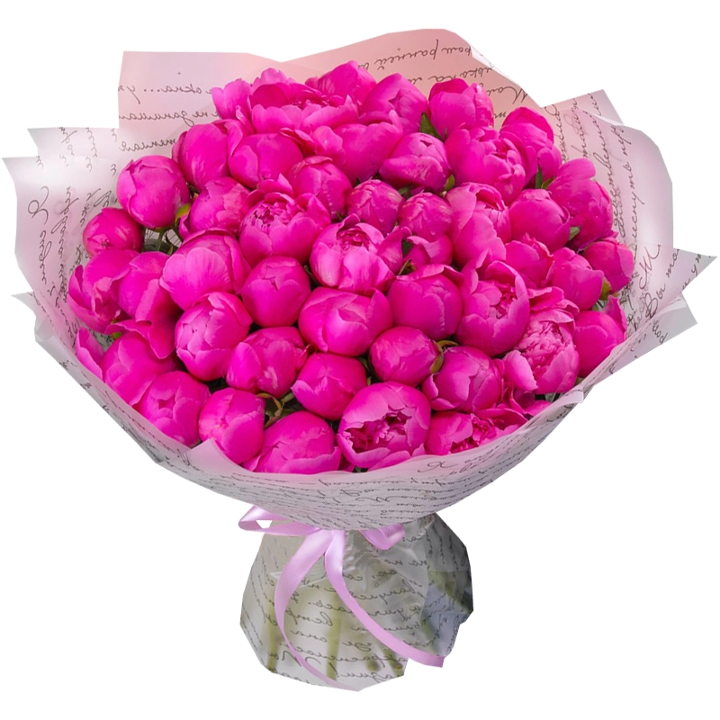 Букет из 45 ярко розовых пионов